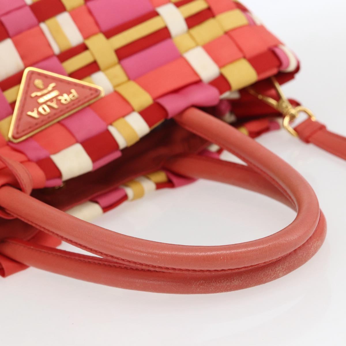 PRADA Hand Bag Nylon 2way Red Gold Auth 164691