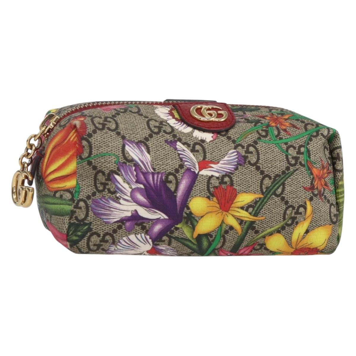 GUCCI GG Supreme Flora Ophiodia Pouch PVC Beige Gold 548394 Auth 164705