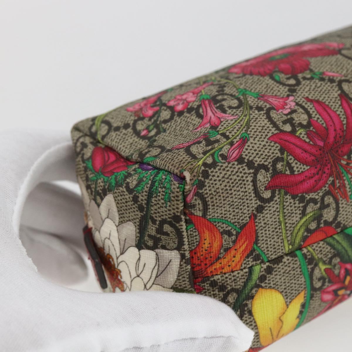 GUCCI GG Supreme Flora Ophiodia Pouch PVC Beige Gold 548394 Auth 164705