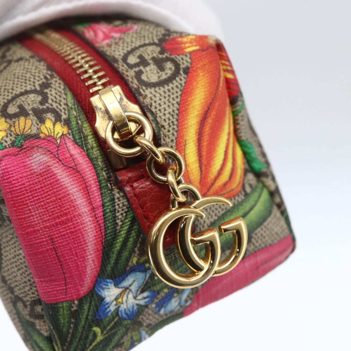 GUCCI GG Supreme Flora Ophiodia Pouch PVC Beige Gold 548394 Auth 164705