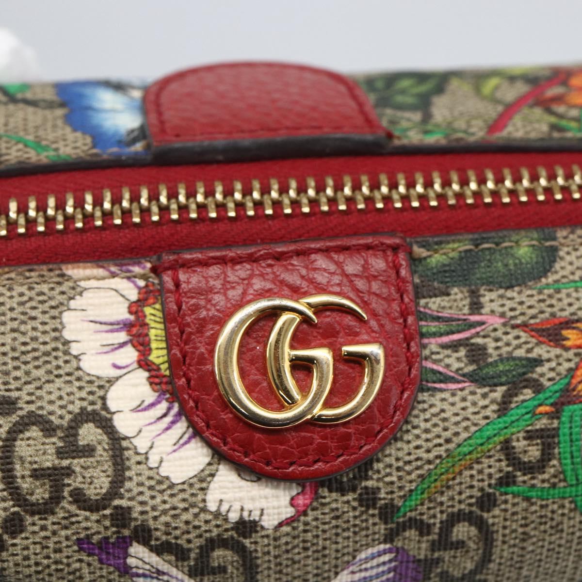GUCCI GG Supreme Flora Ophiodia Pouch PVC Beige Gold 548394 Auth 164705
