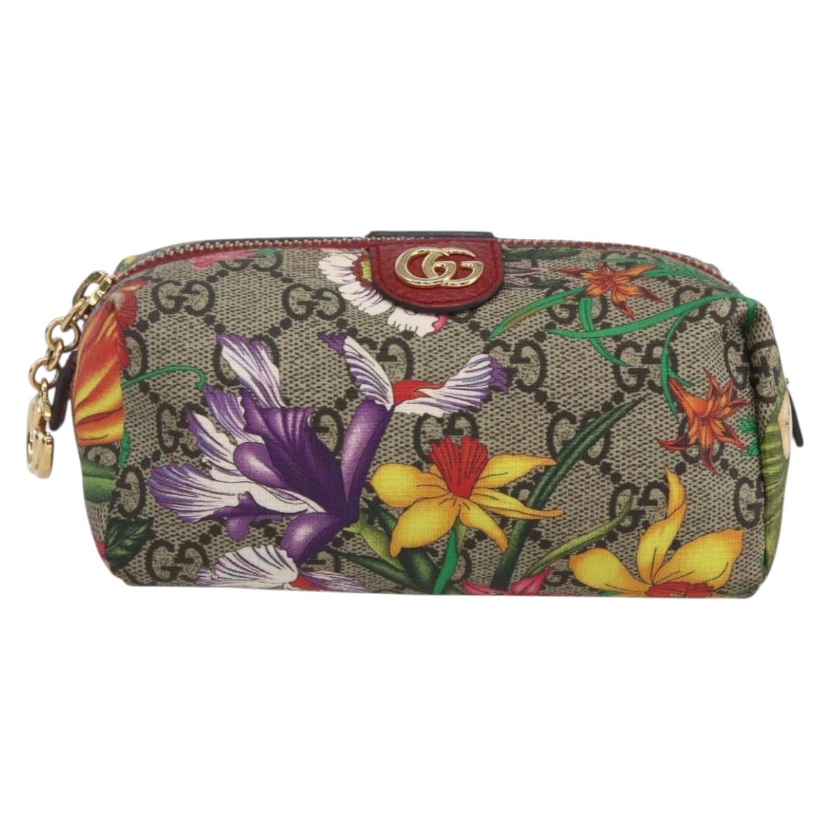 GUCCI GG Supreme Flora Ophiodia Pouch PVC Beige Gold 548394 Auth 164705