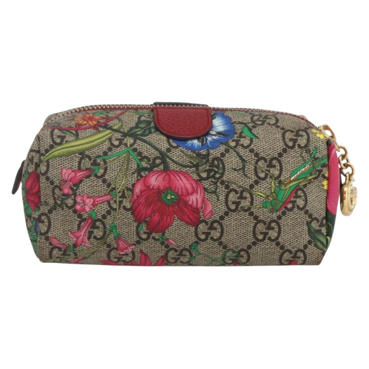 GUCCI GG Supreme Flora Ophiodia Pouch PVC Beige Gold 548394 Auth 164705