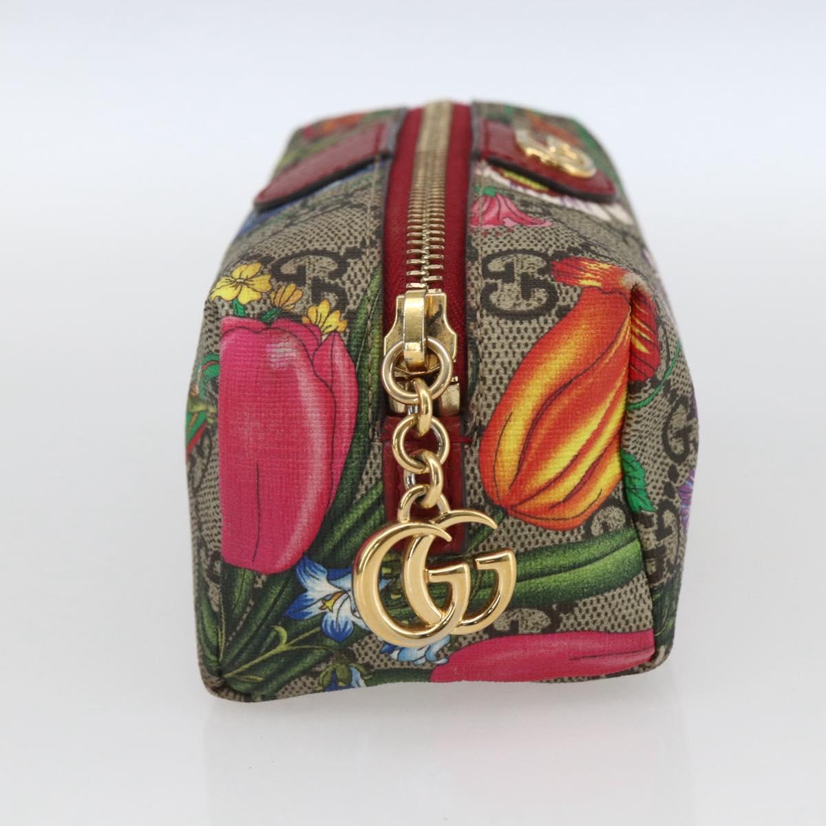 GUCCI GG Supreme Flora Ophiodia Pouch PVC Beige Gold 548394 Auth 164705