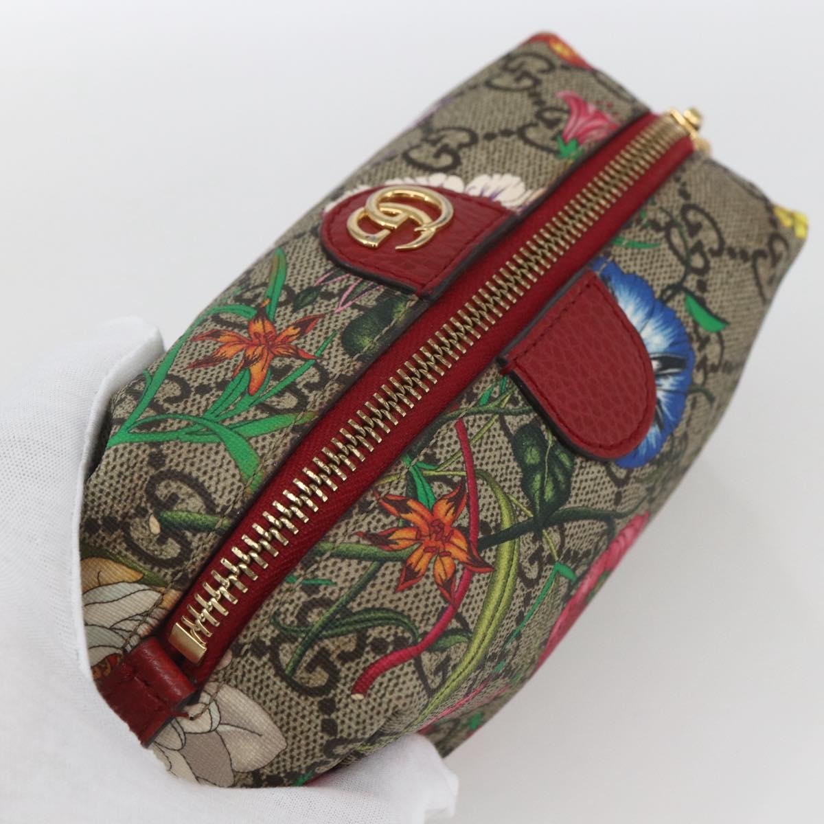 GUCCI GG Supreme Flora Ophiodia Pouch PVC Beige Gold 548394 Auth 164705