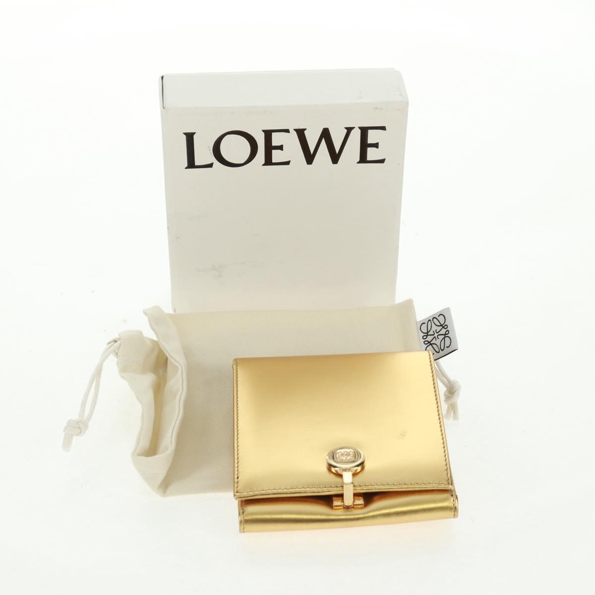 LOEWE Anagram Compact Wallet Leather Gold Silver Auth 164706V