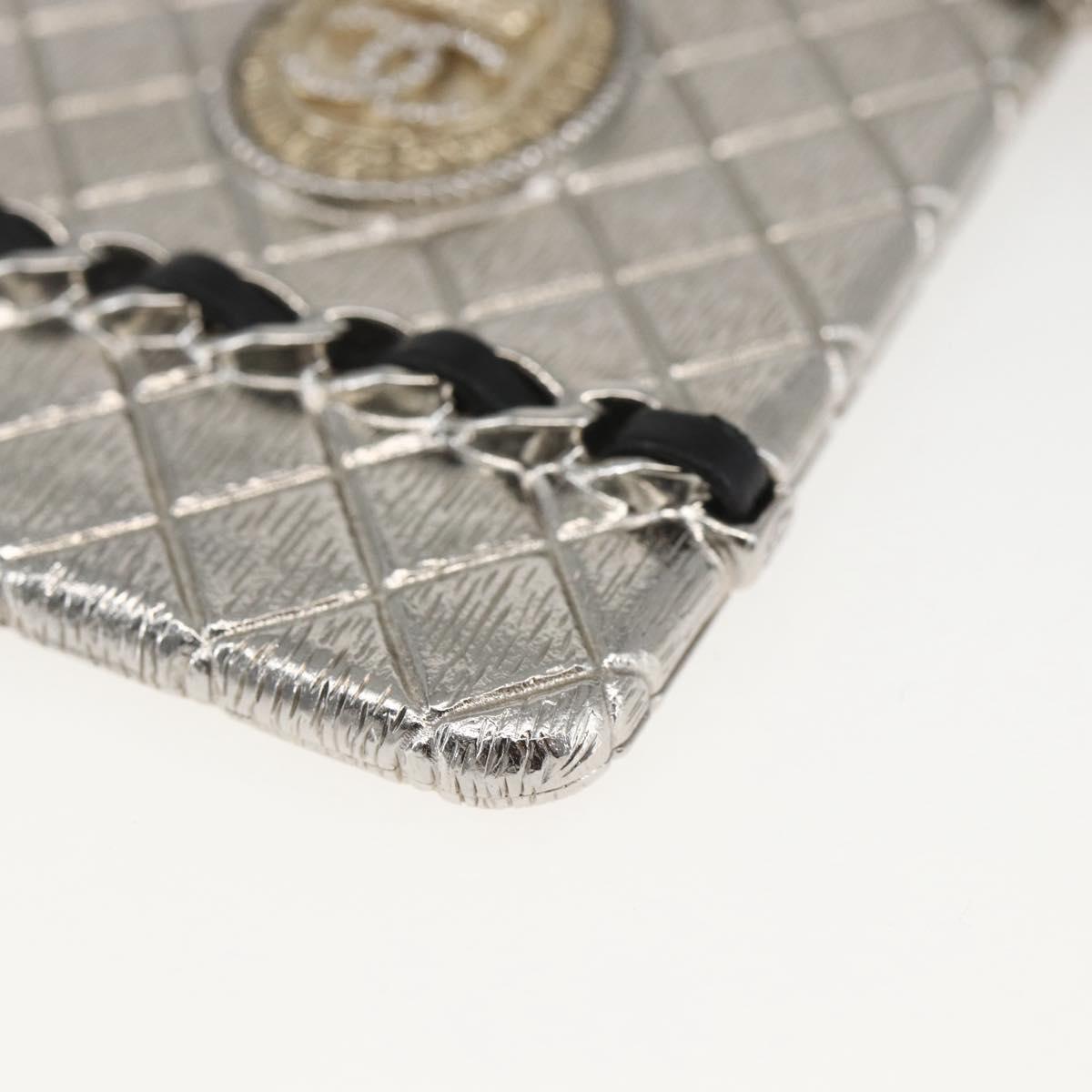 CHANEL Chain Neck Card Case metal Silver tone CC Auth 164711SM