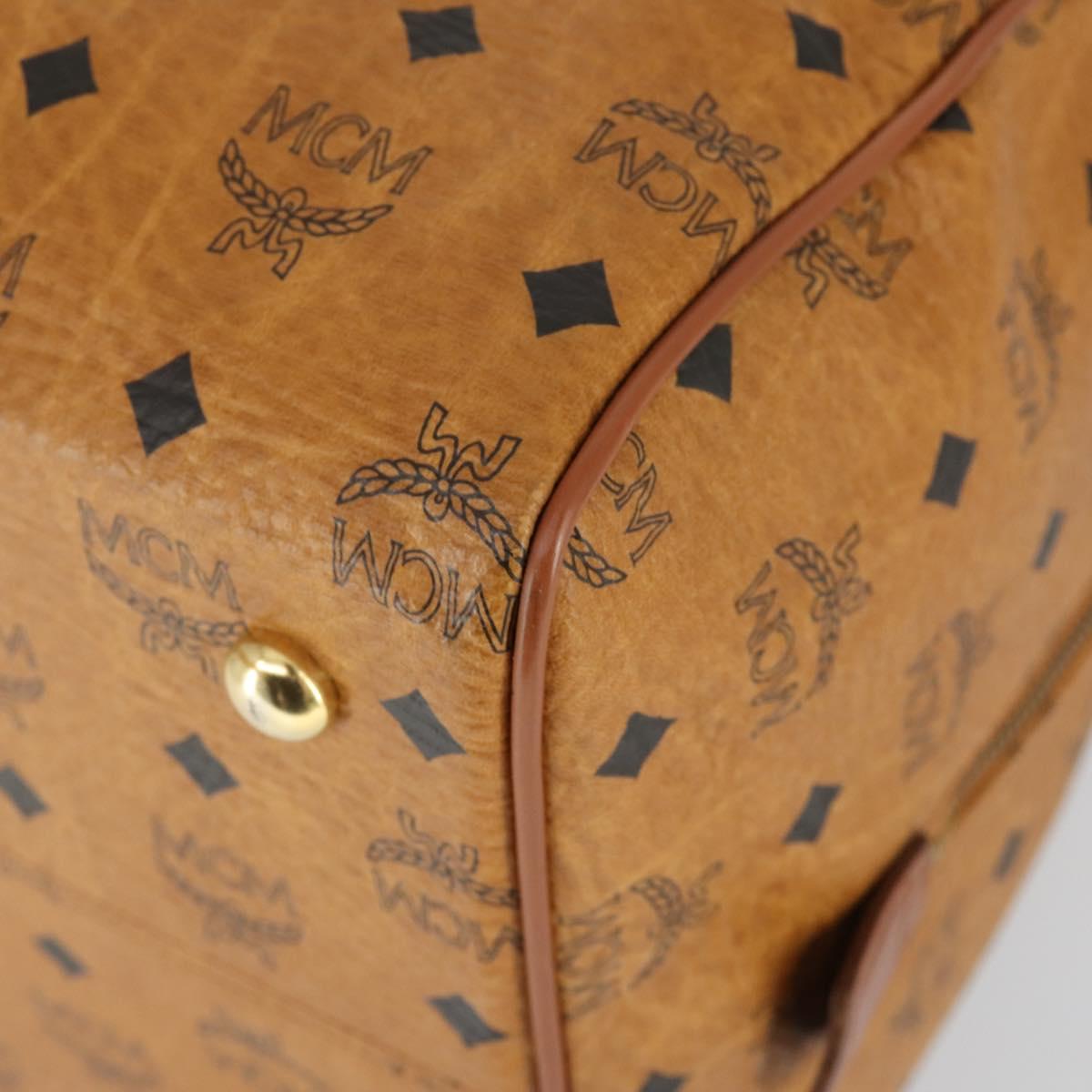 MCM Vicetos Logogram Boston Bag PVC Leather Brown Gold Auth 164740