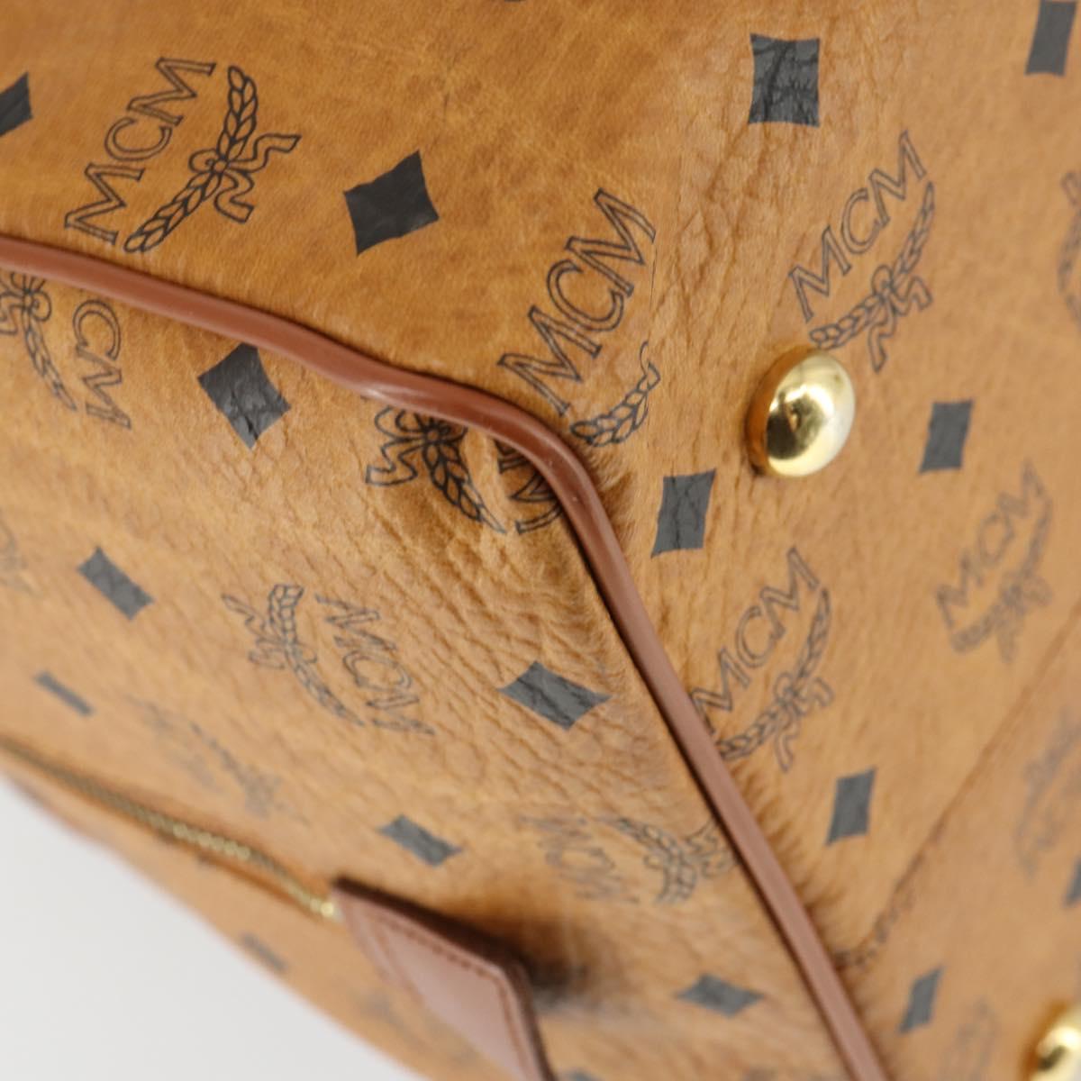 MCM Vicetos Logogram Boston Bag PVC Leather Brown Gold Auth 164740