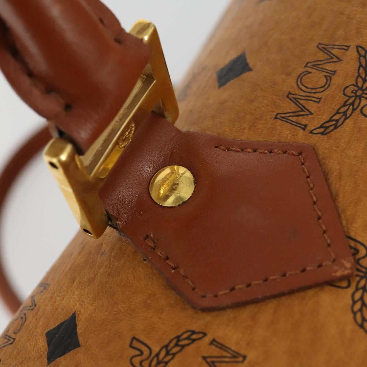 MCM Vicetos Logogram Boston Bag PVC Leather Brown Gold Auth 164740