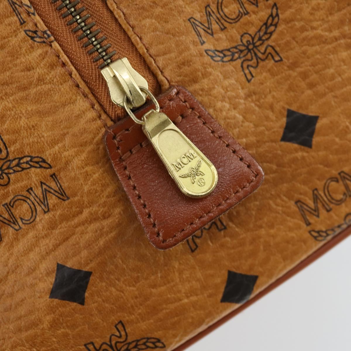 MCM Vicetos Logogram Boston Bag PVC Leather Brown Gold Auth 164740