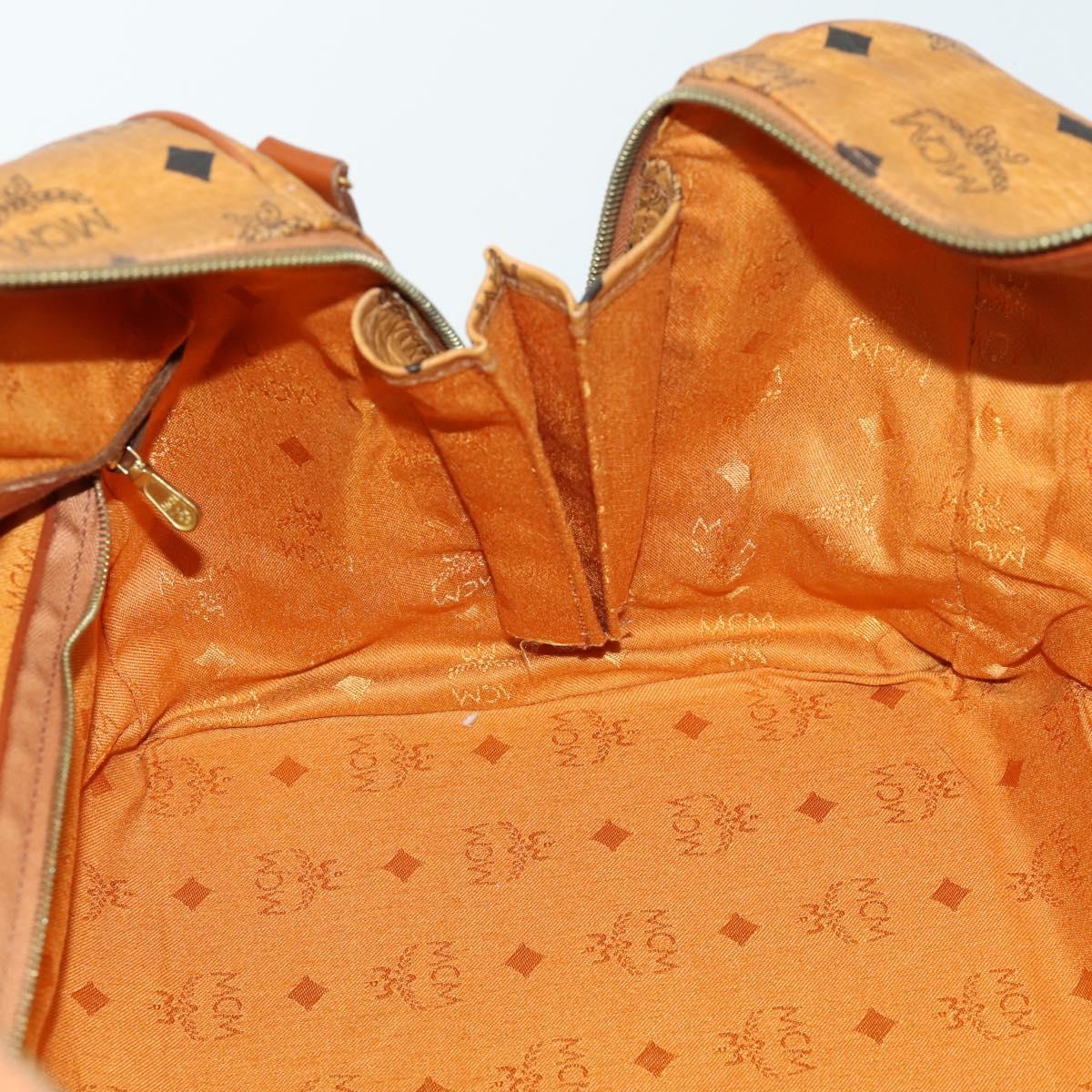 MCM Vicetos Logogram Boston Bag PVC Leather Brown Gold Auth 164740