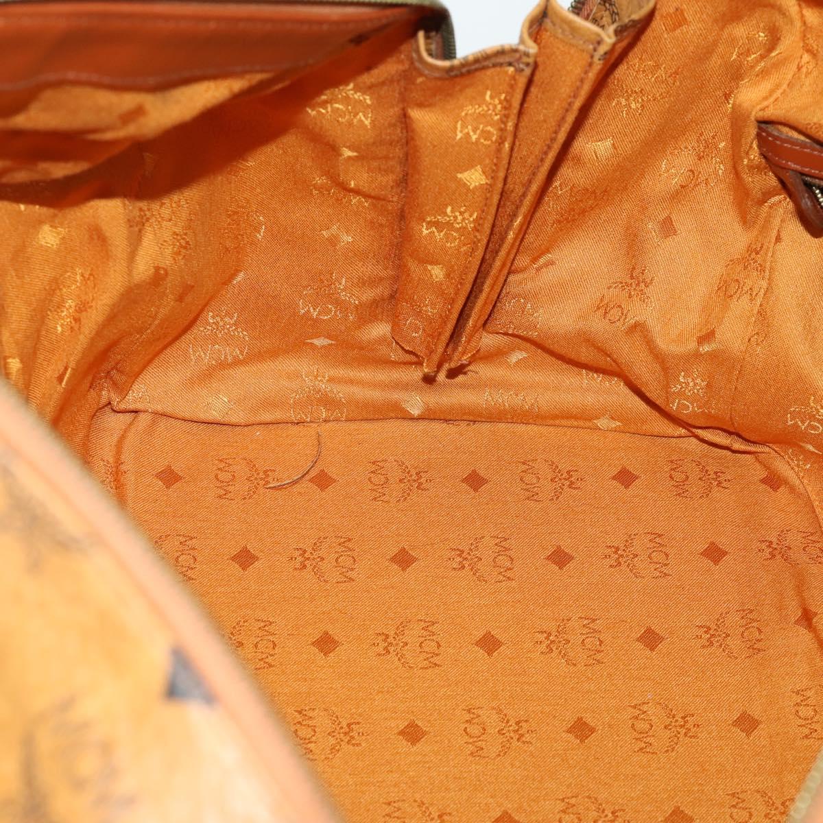 MCM Vicetos Logogram Boston Bag PVC Leather Brown Gold Auth 164740