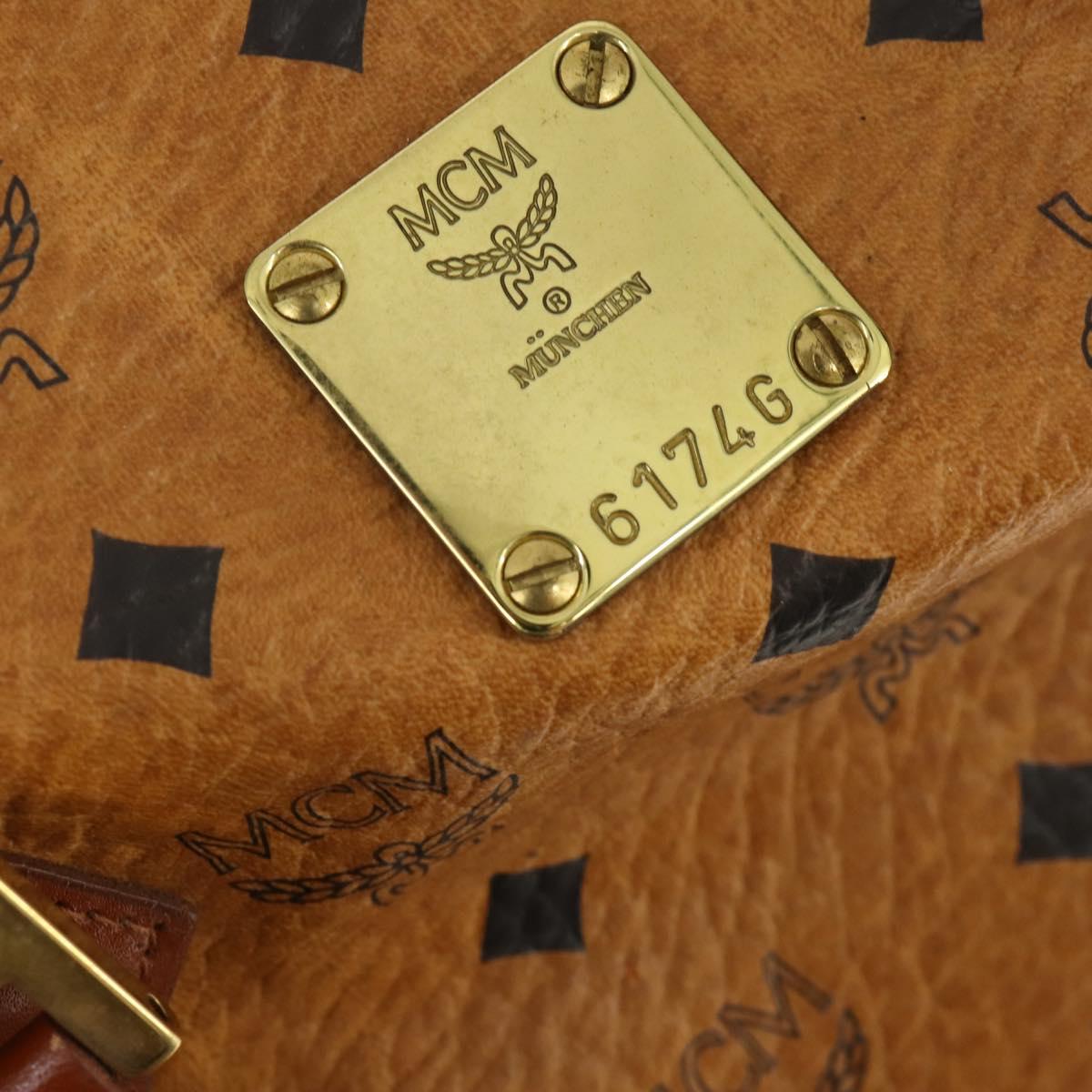 MCM Vicetos Logogram Boston Bag PVC Leather Brown Gold Auth 164740