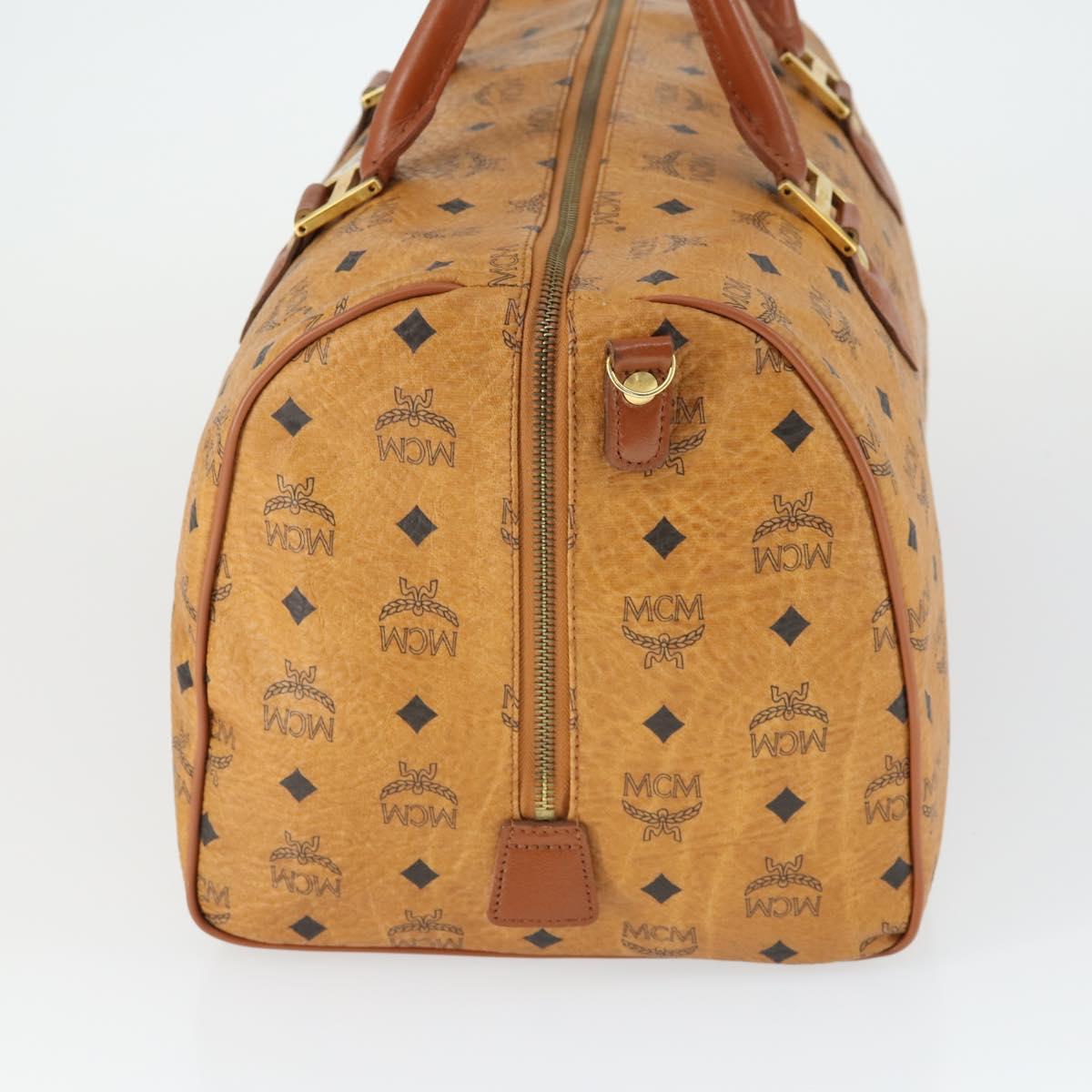 MCM Vicetos Logogram Boston Bag PVC Leather Brown Gold Auth 164740