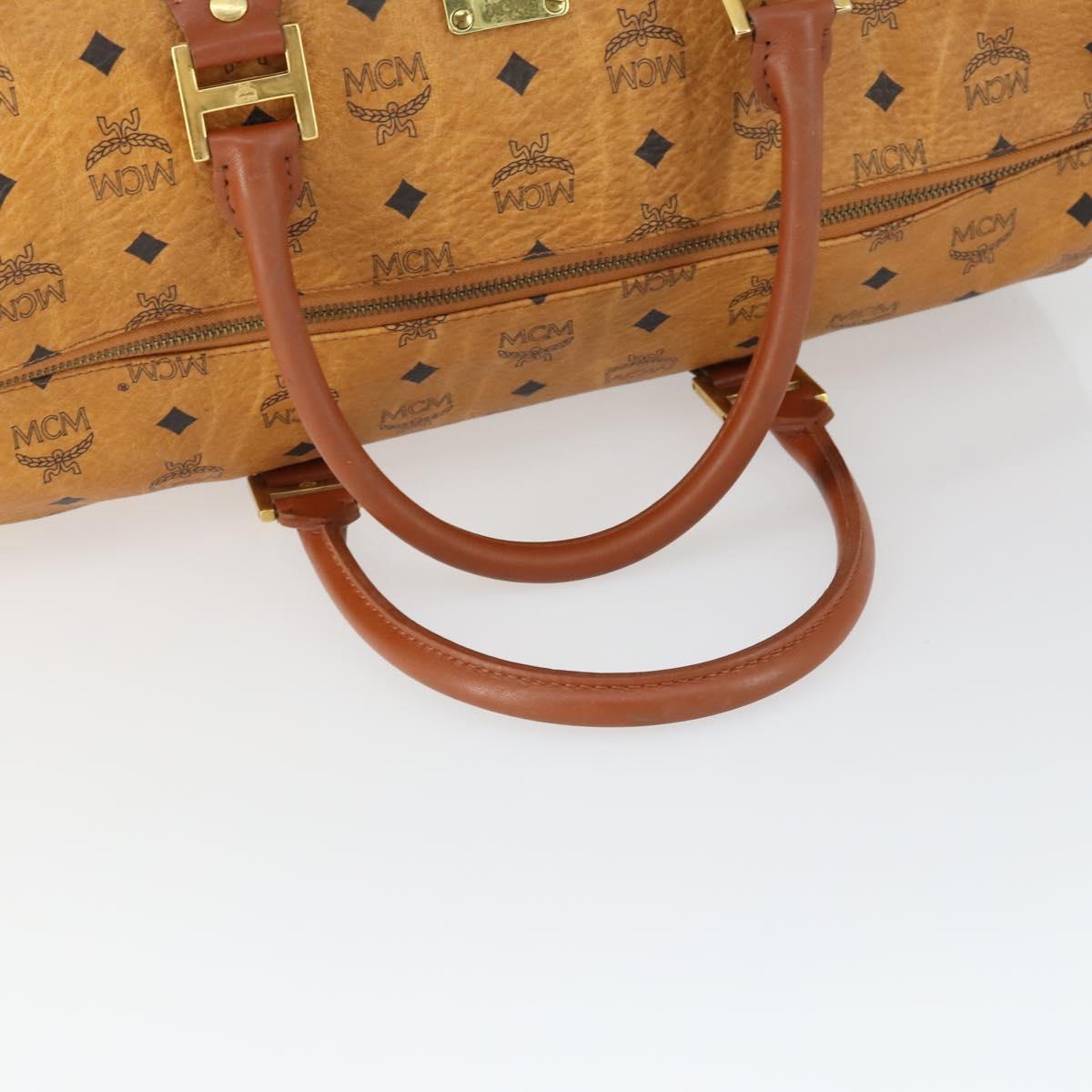 MCM Vicetos Logogram Boston Bag PVC Leather Brown Gold Auth 164740