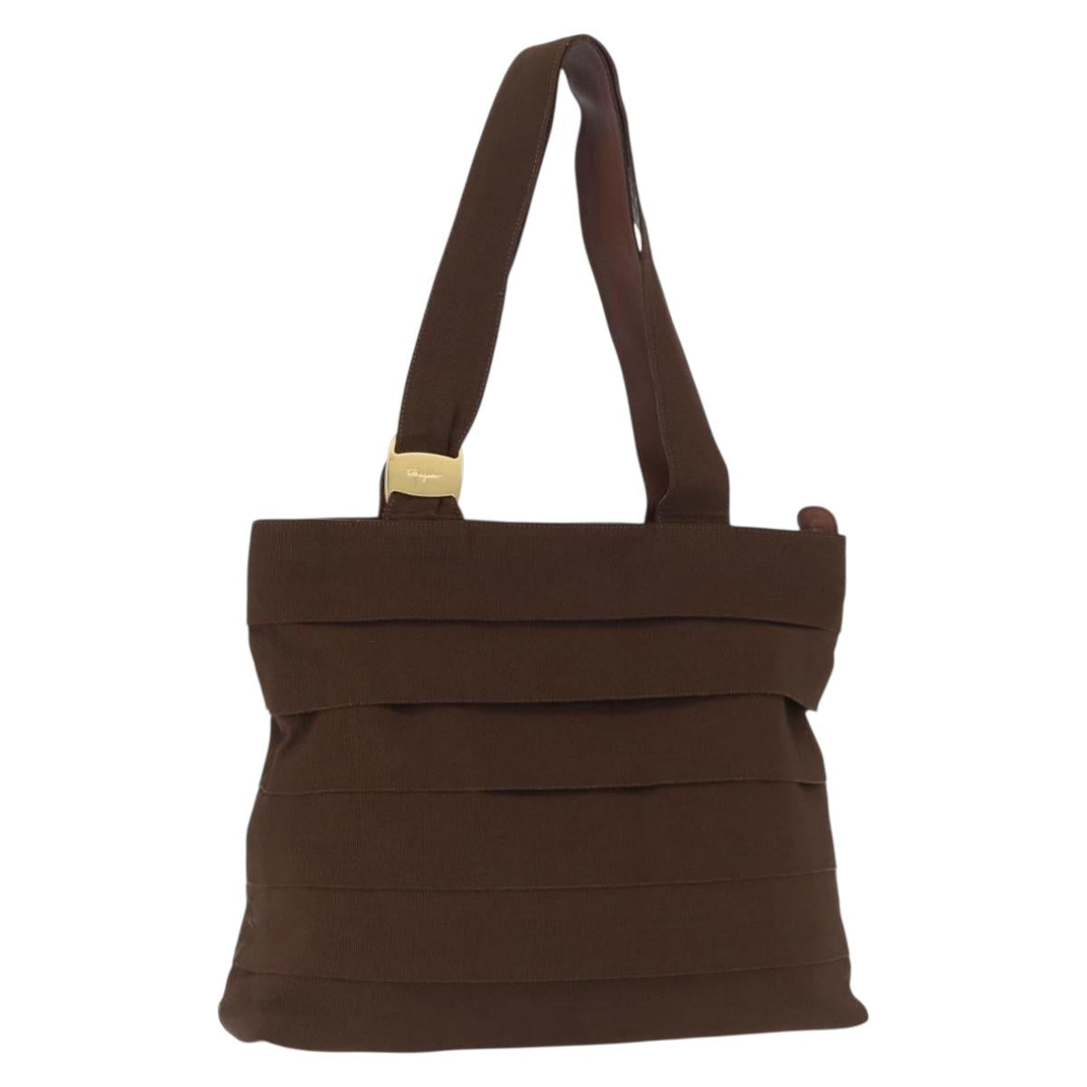 Salvatore Ferragamo Tote Bag Canvas Brown Gold Auth 164746