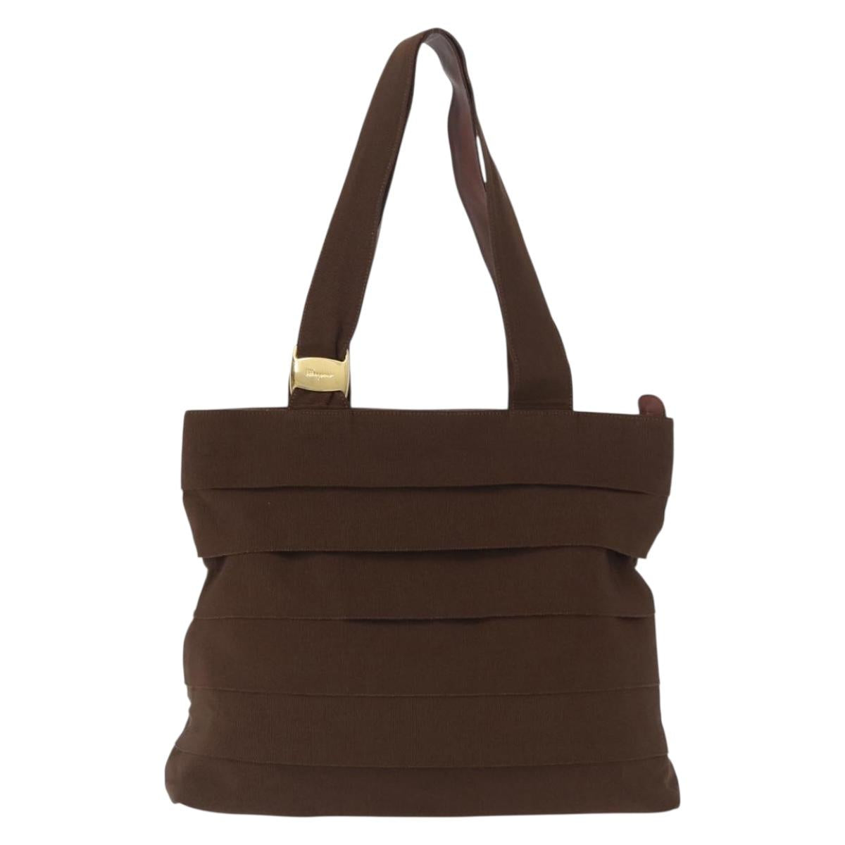 Salvatore Ferragamo Tote Bag Canvas Brown Gold Auth 164746