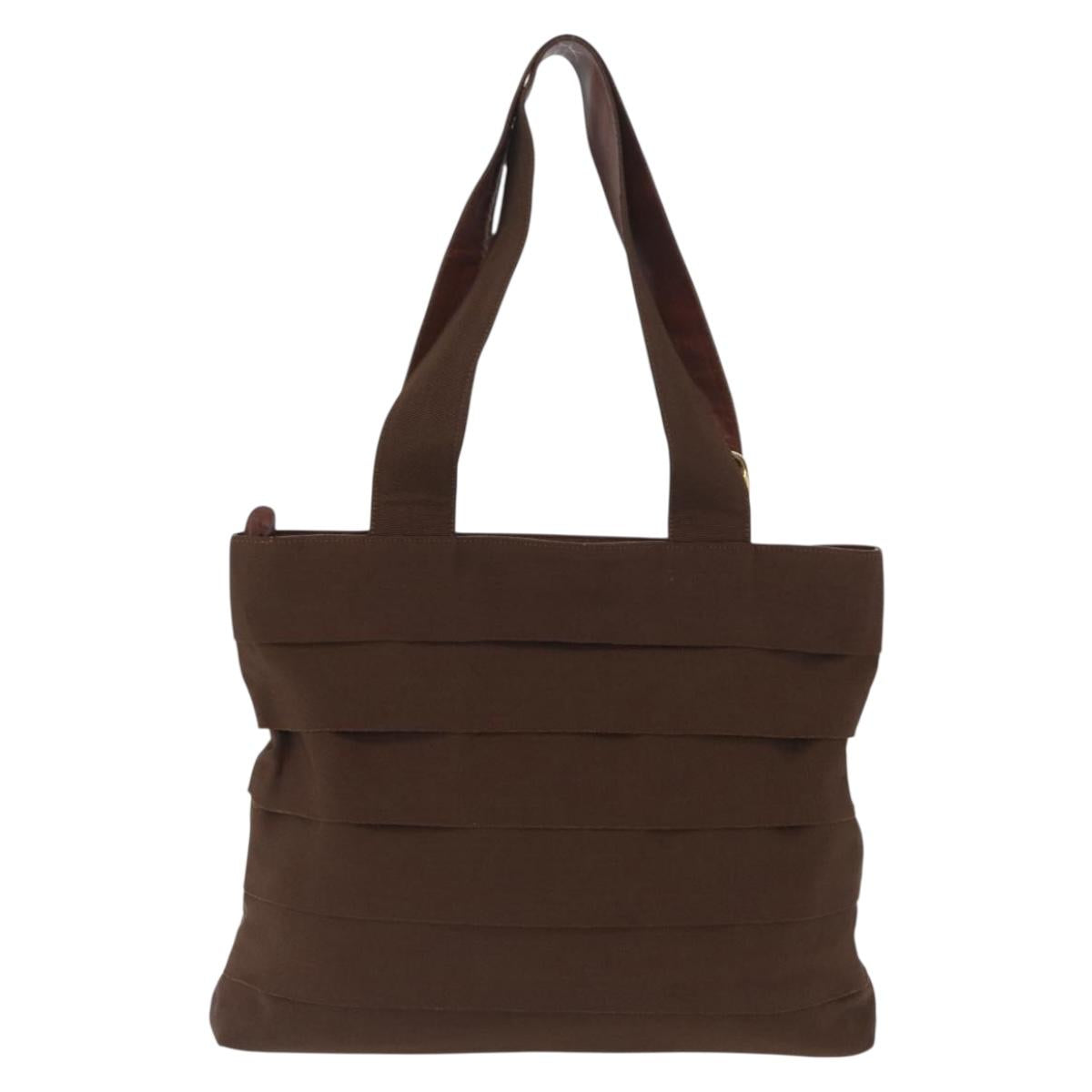 Salvatore Ferragamo Tote Bag Canvas Brown Gold Auth 164746