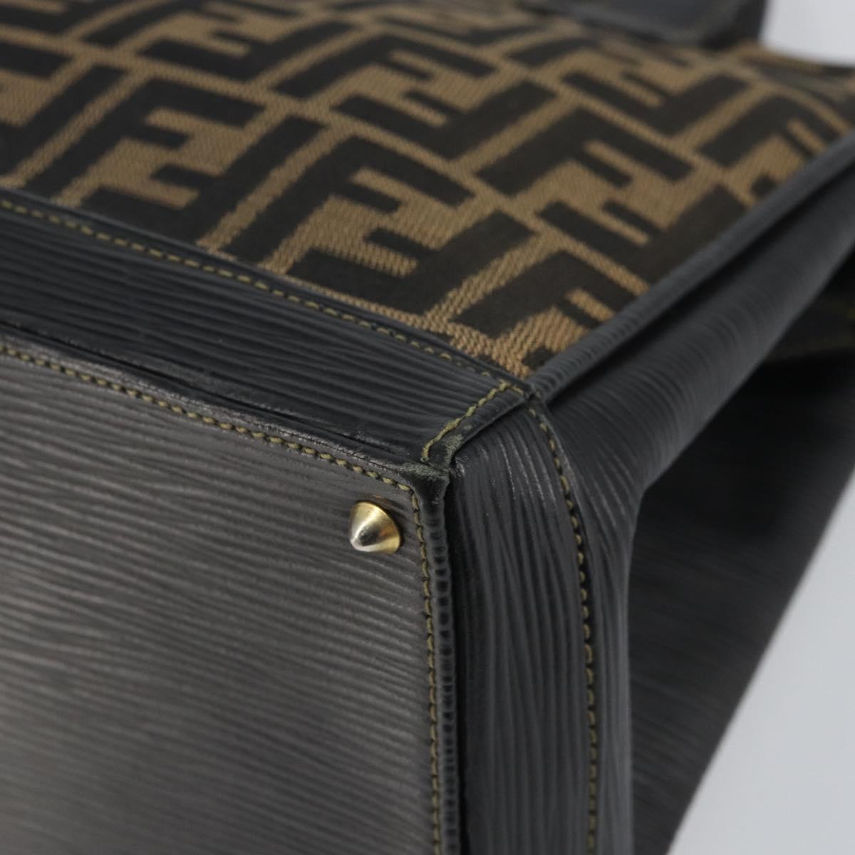FENDI Zucca Canvas Hand Bag Black Brown Auth 164751