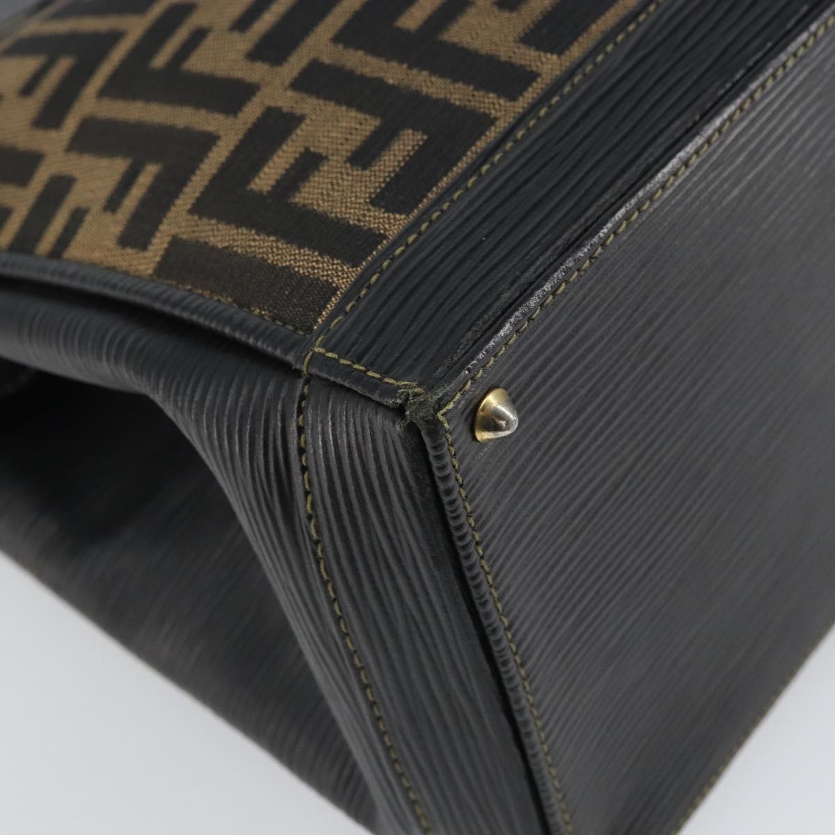 FENDI Zucca Canvas Hand Bag Black Brown Auth 164751