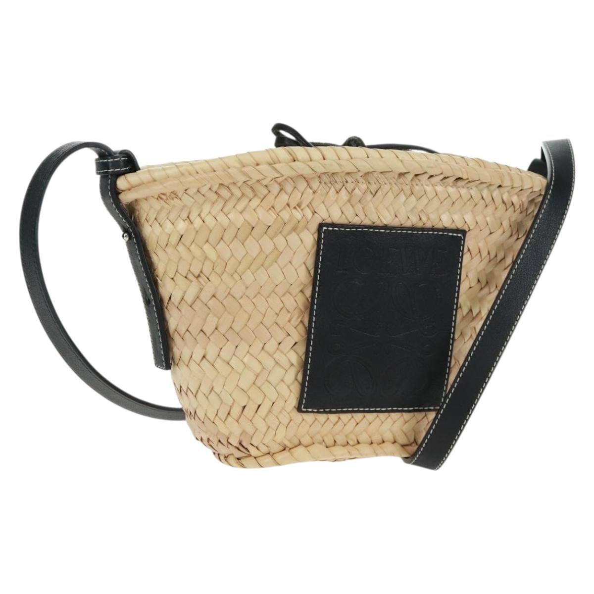 LOEWE Basket Anagram Shoulder Bag Raffia Beige Auth 164753V