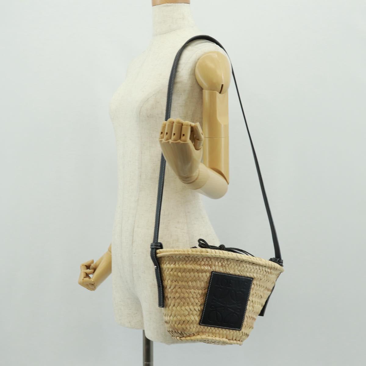 LOEWE Basket Anagram Shoulder Bag Raffia Beige Auth 164753V