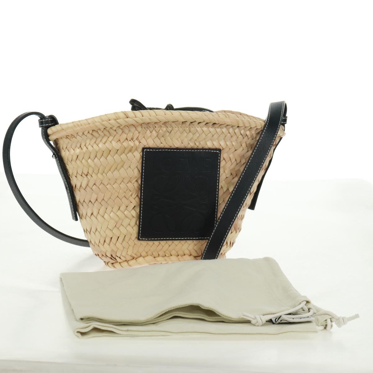 LOEWE Basket Anagram Shoulder Bag Raffia Beige Auth 164753V