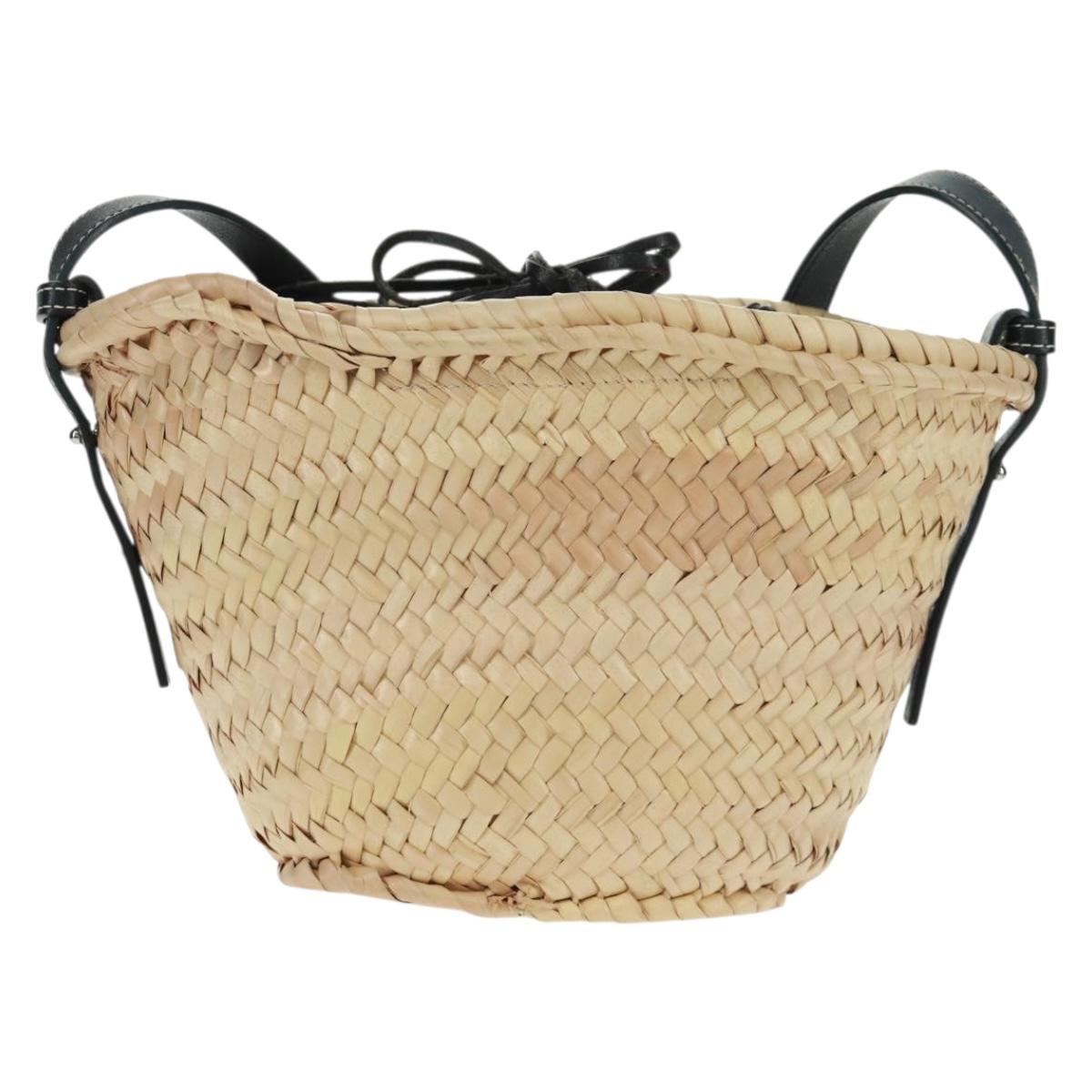 LOEWE Basket Anagram Shoulder Bag Raffia Beige Auth 164753V