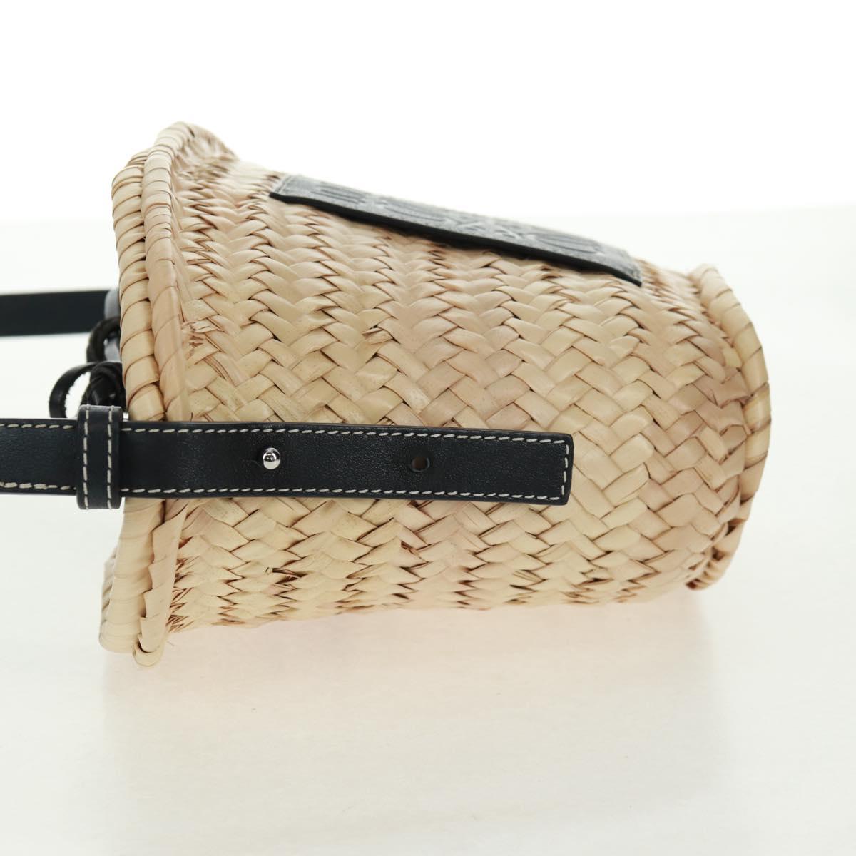 LOEWE Basket Anagram Shoulder Bag Raffia Beige Auth 164753V