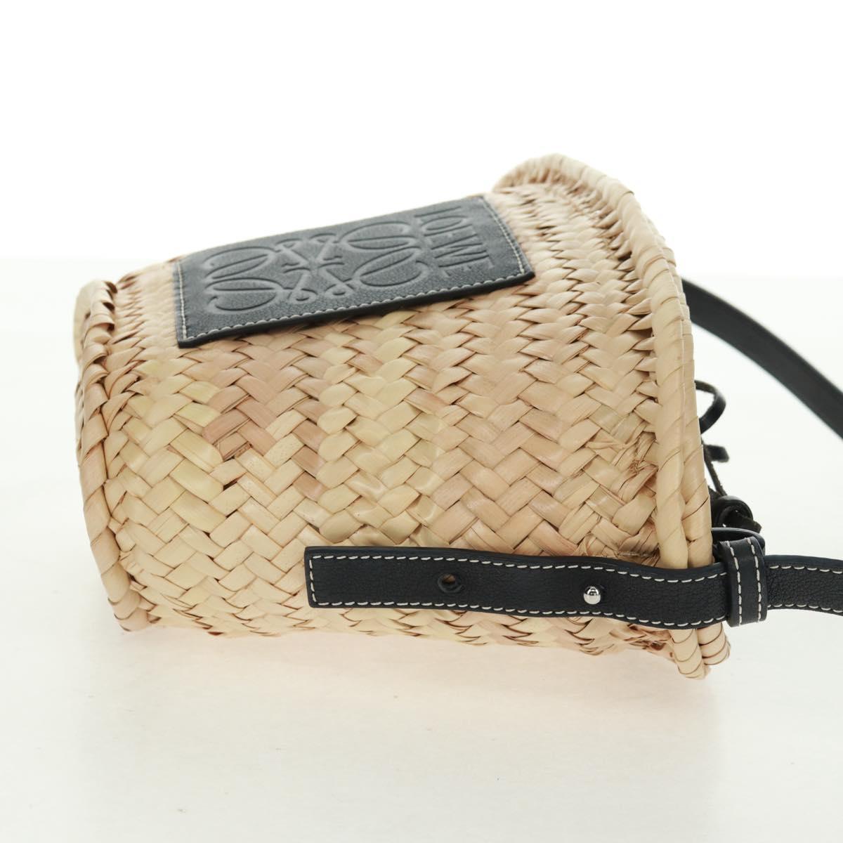 LOEWE Basket Anagram Shoulder Bag Raffia Beige Auth 164753V