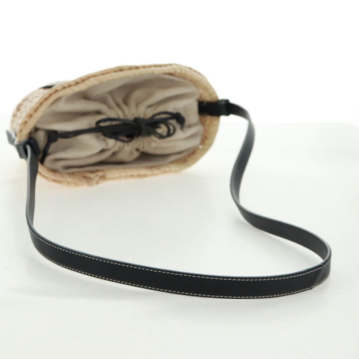 LOEWE Basket Anagram Shoulder Bag Raffia Beige Auth 164753V