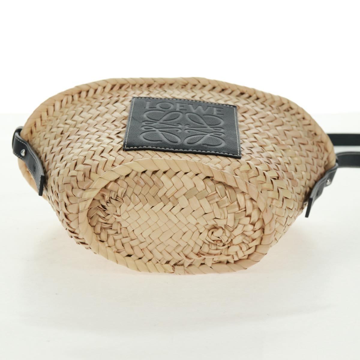 LOEWE Basket Anagram Shoulder Bag Raffia Beige Auth 164753V