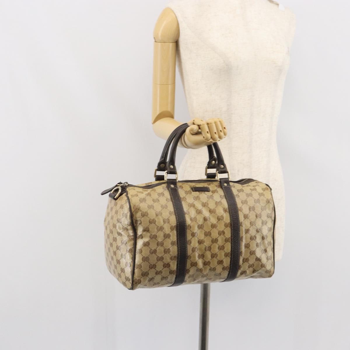 GUCCI GG Crystal Boston Bag Beige Gold 265697 Auth 164756