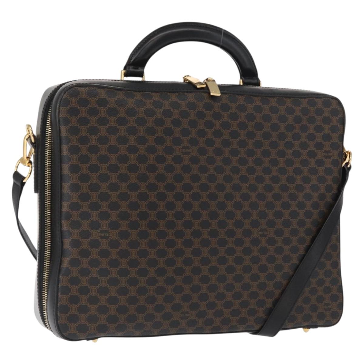 CELINE Macadam Canvas Hand Bag PVC Leather 2way Black Gold Auth 164759V