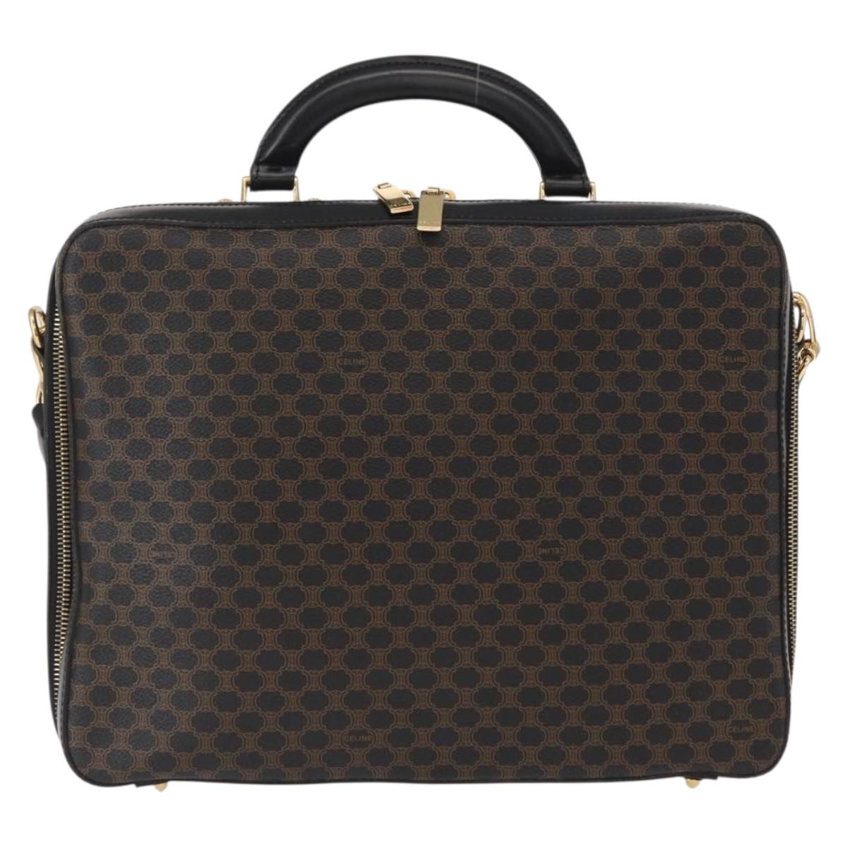 CELINE Macadam Canvas Hand Bag PVC Leather 2way Black Gold Auth 164759V