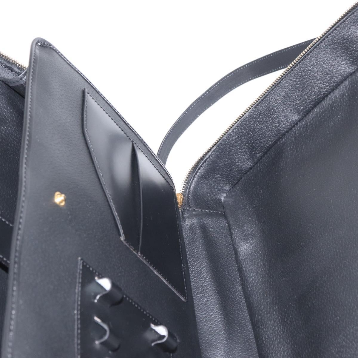 CELINE Macadam Canvas Hand Bag PVC Leather 2way Black Gold Auth 164759V