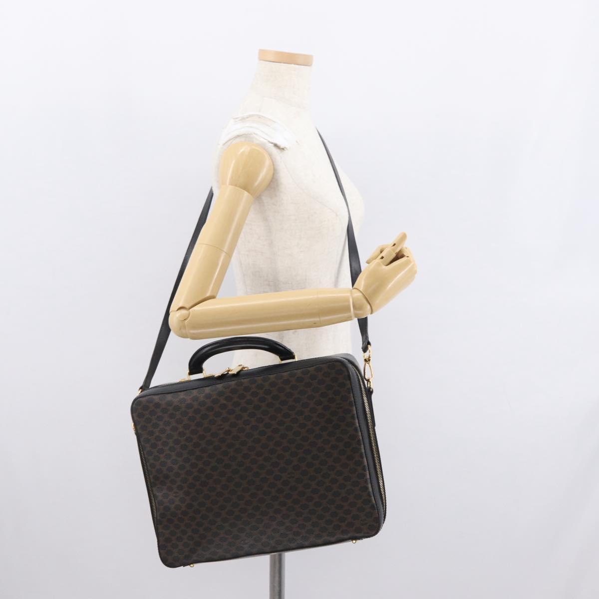 CELINE Macadam Canvas Hand Bag PVC Leather 2way Black Gold Auth 164759V