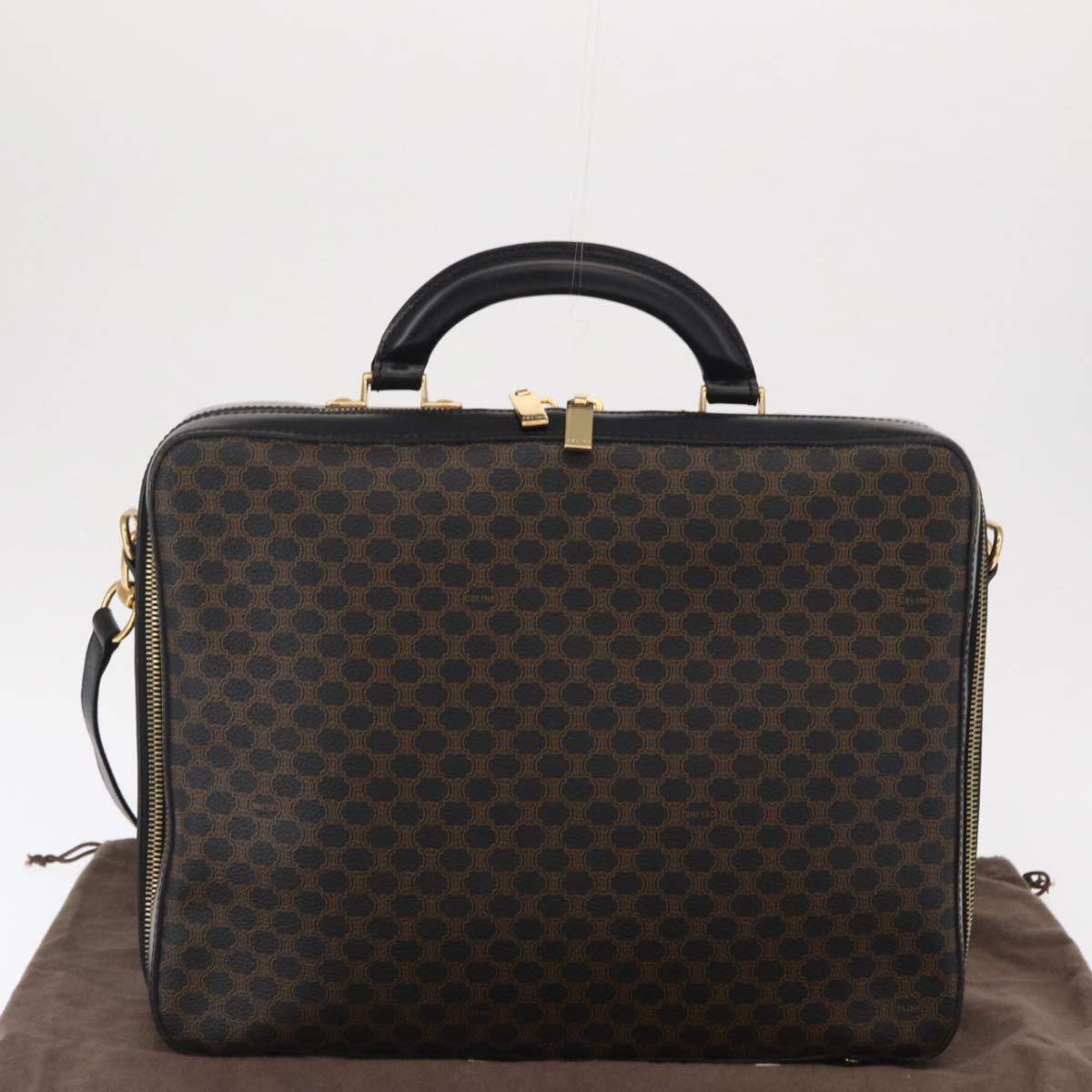 CELINE Macadam Canvas Hand Bag PVC Leather 2way Black Gold Auth 164759V