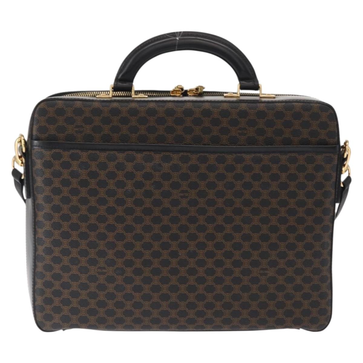 CELINE Macadam Canvas Hand Bag PVC Leather 2way Black Gold Auth 164759V