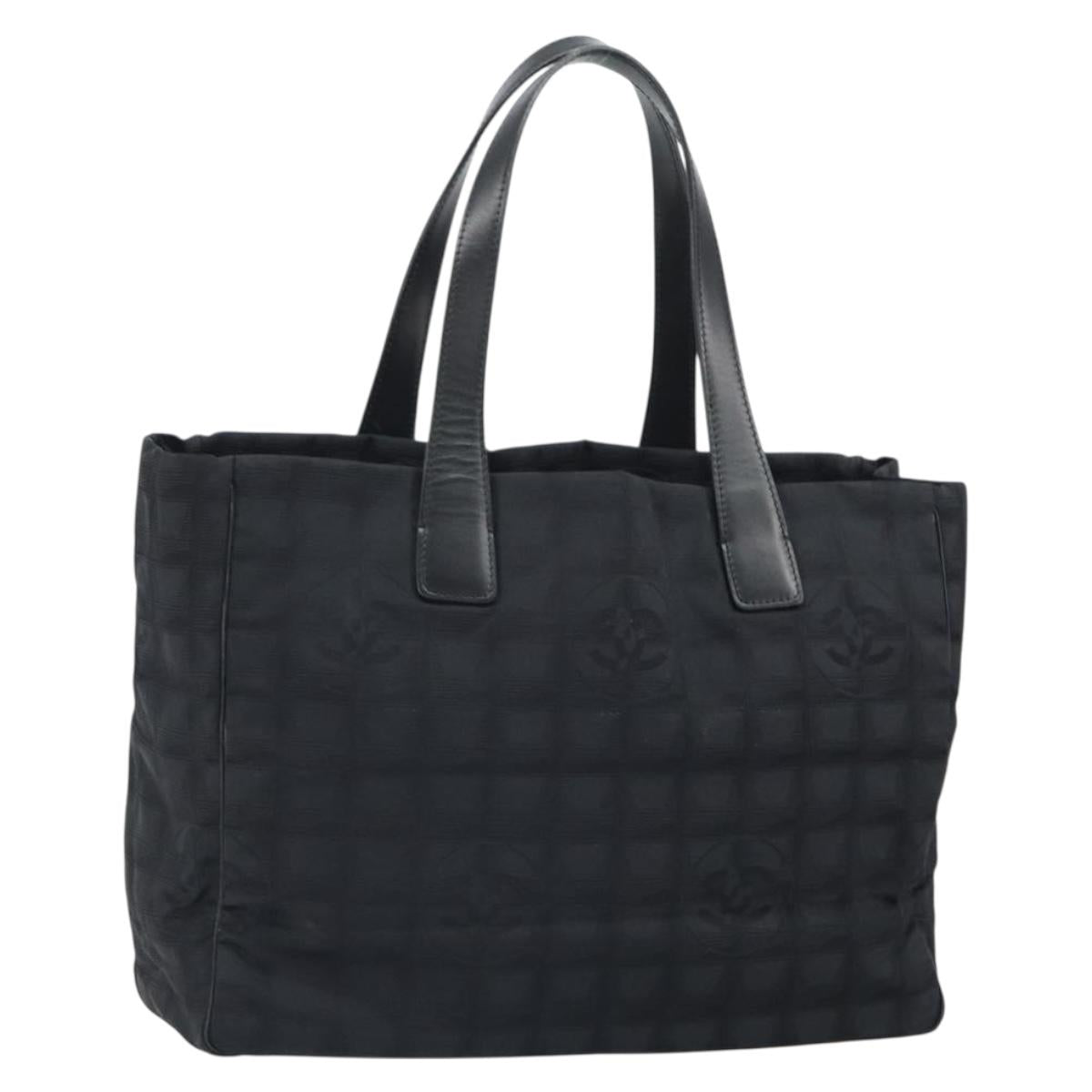 CHANEL New Travel line Hand Bag Black Gold CC Auth 164762