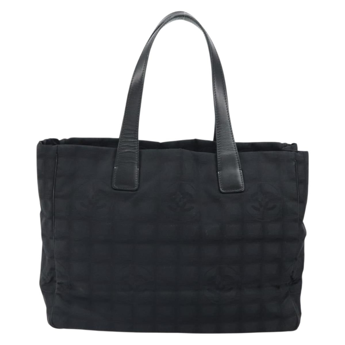 CHANEL New Travel line Hand Bag Black Gold CC Auth 164762