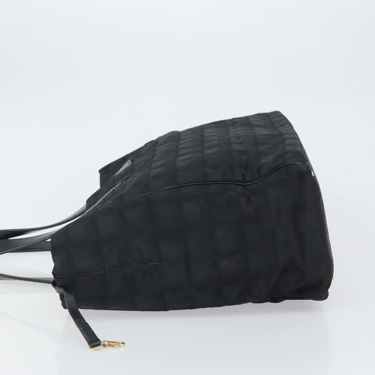 CHANEL New Travel line Hand Bag Black Gold CC Auth 164762