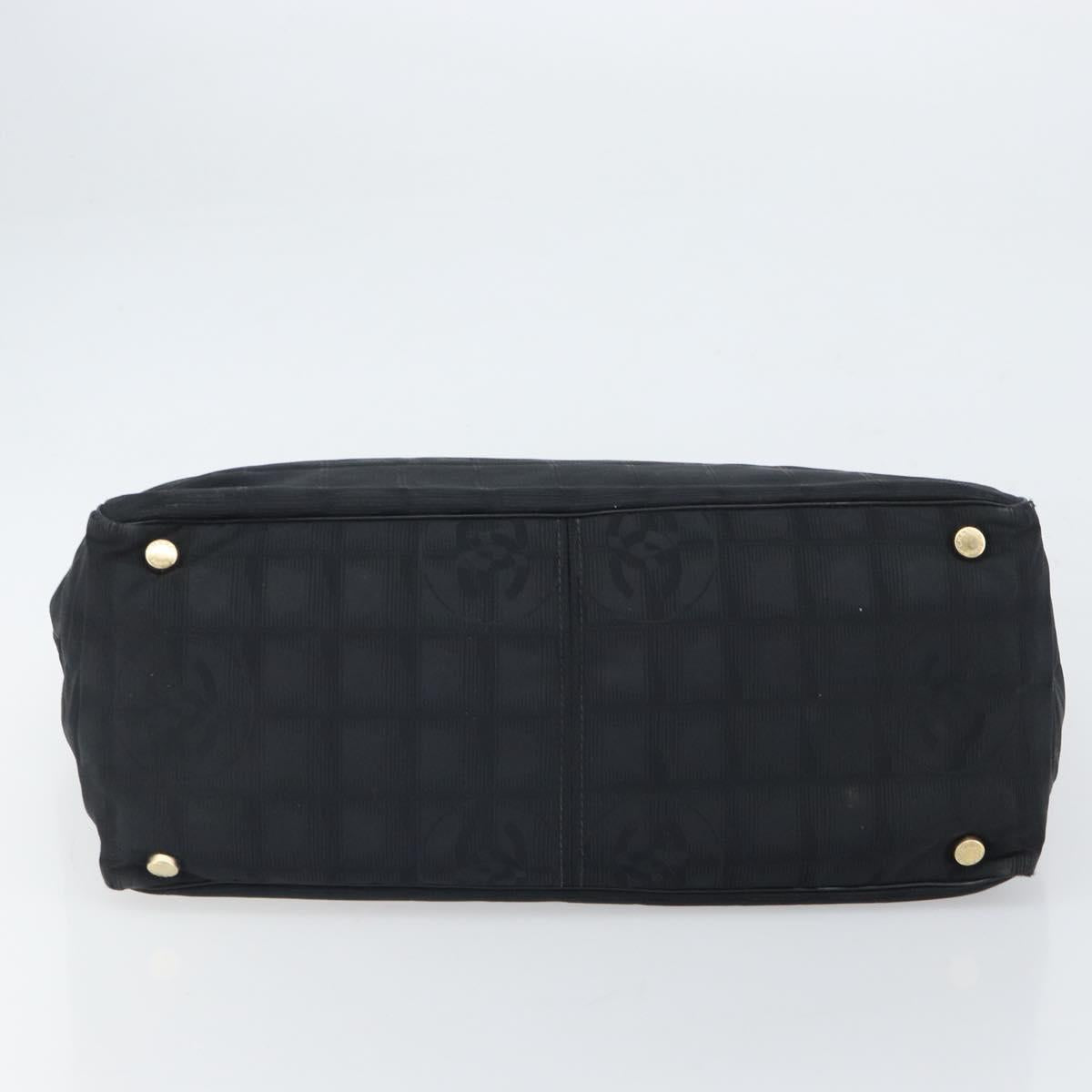 CHANEL New Travel line Hand Bag Black Gold CC Auth 164762