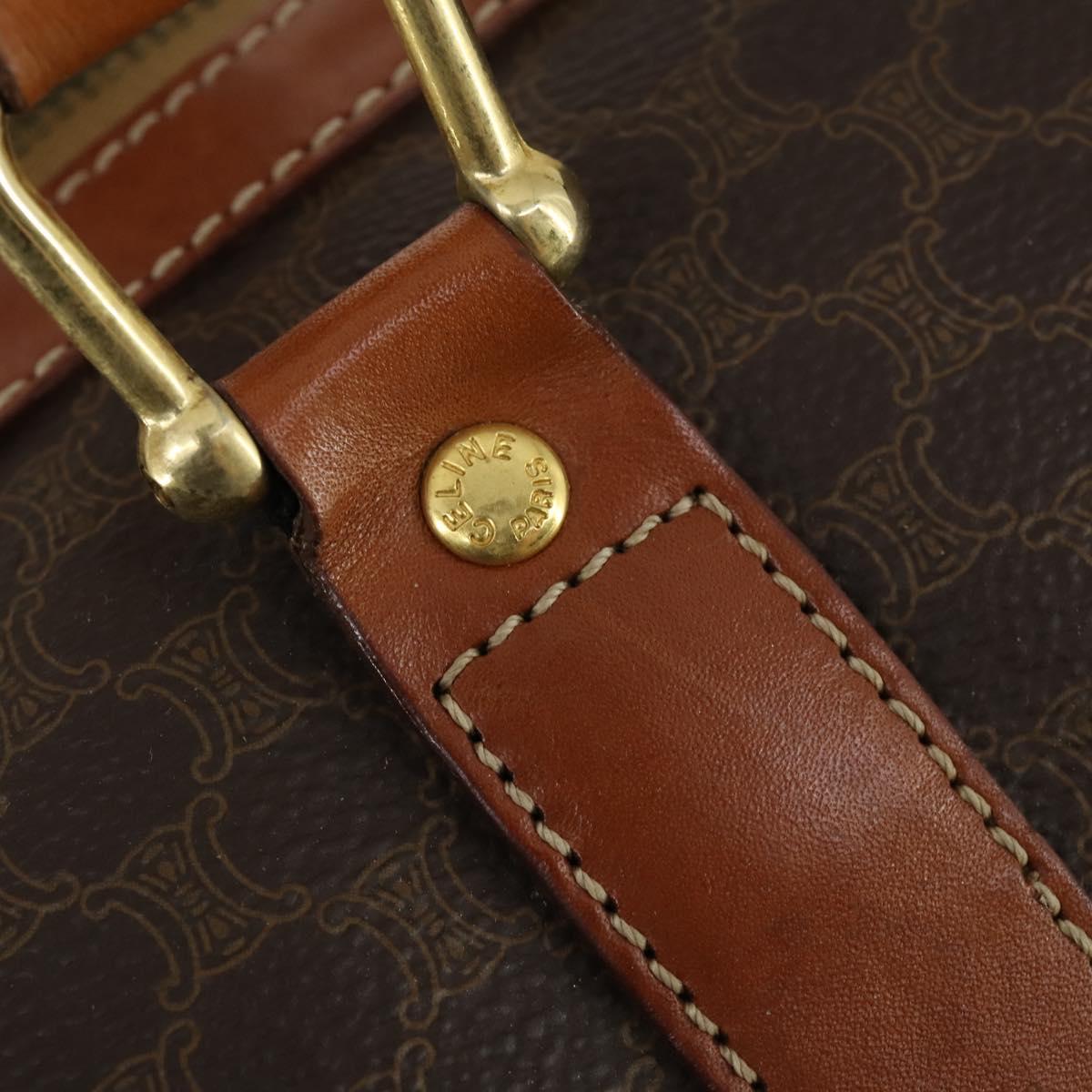 CELINE Macadam Canvas Boston Bag PVC Leather Brown Gold Auth 164768