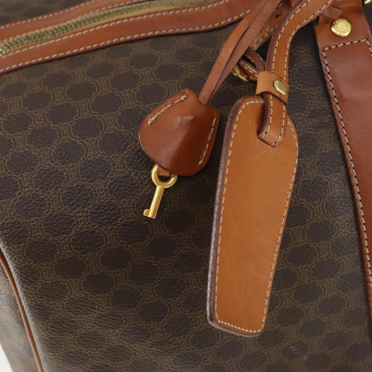 CELINE Macadam Canvas Boston Bag PVC Leather Brown Gold Auth 164768