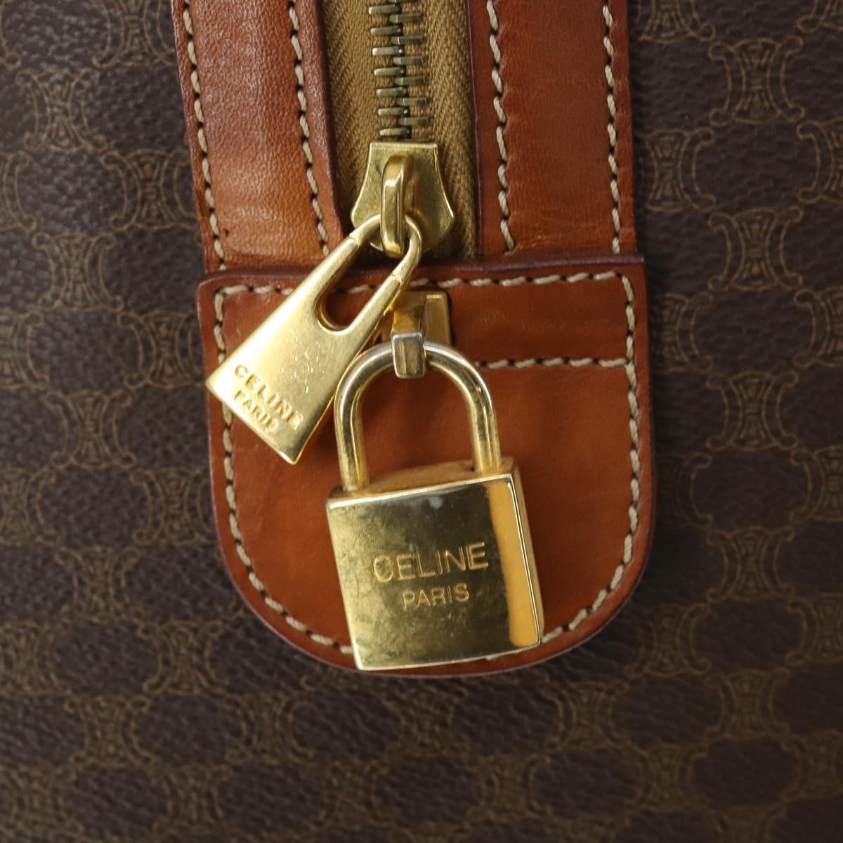 CELINE Macadam Canvas Boston Bag PVC Leather Brown Gold Auth 164768