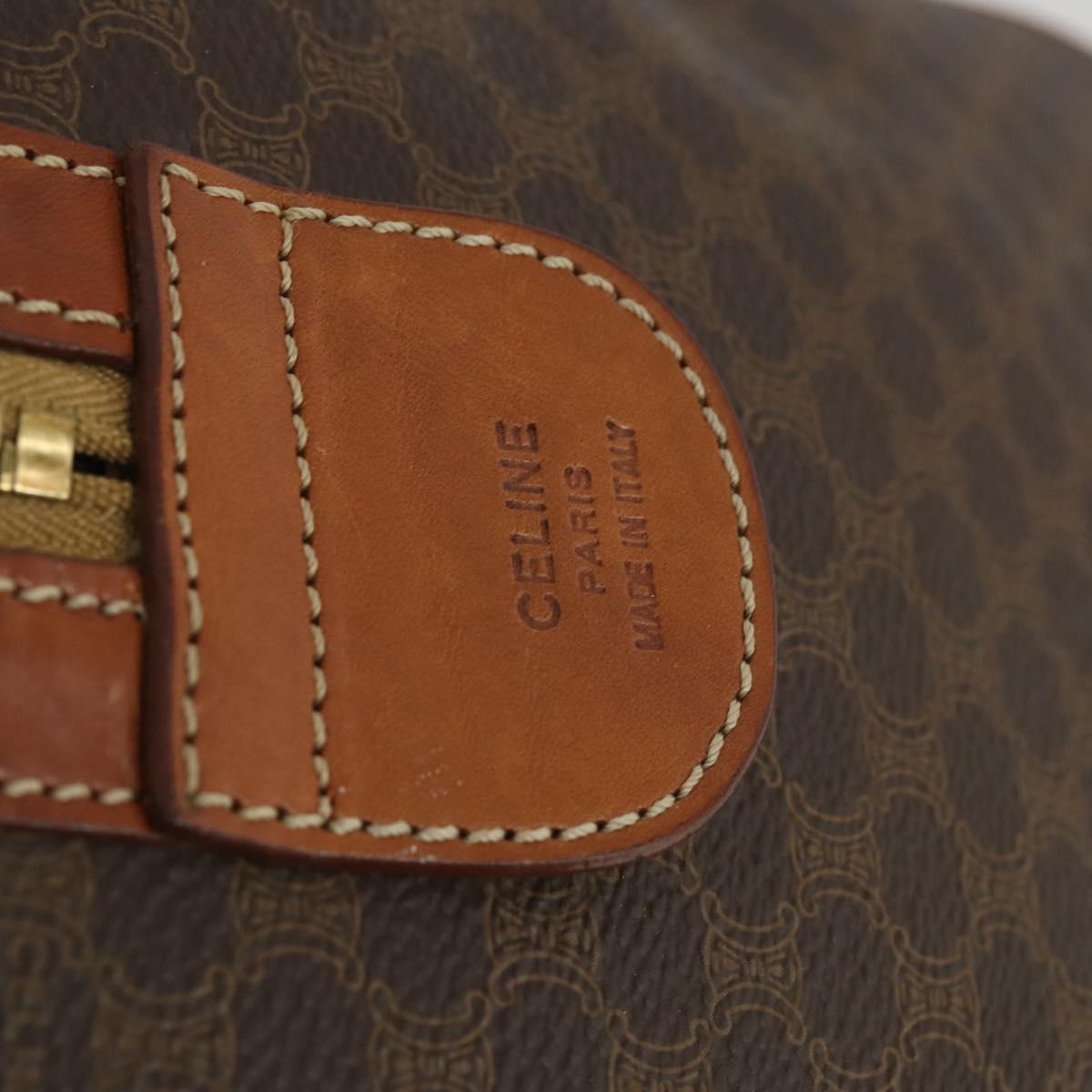 CELINE Macadam Canvas Boston Bag PVC Leather Brown Gold Auth 164768