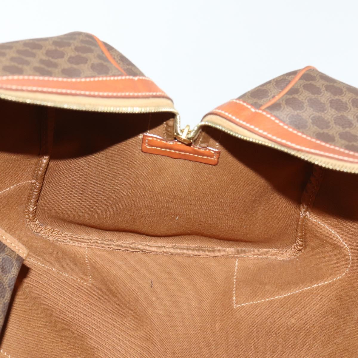 CELINE Macadam Canvas Boston Bag PVC Leather Brown Gold Auth 164768