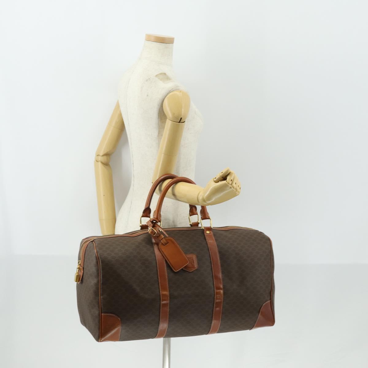 CELINE Macadam Canvas Boston Bag PVC Leather Brown Gold Auth 164768